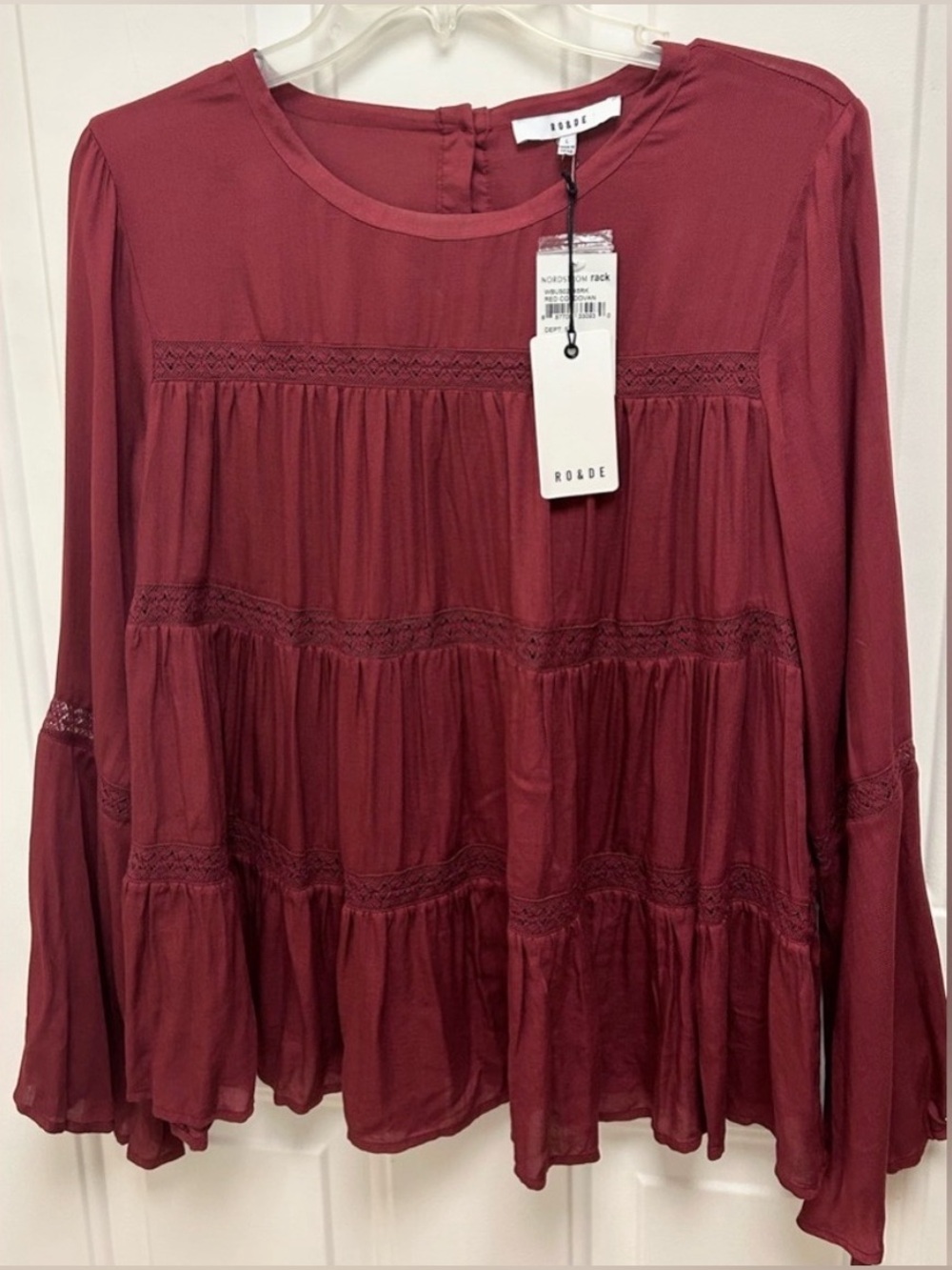 Ro & De Red Cordovan Long-Sleeve Tiered Peasant Blouse